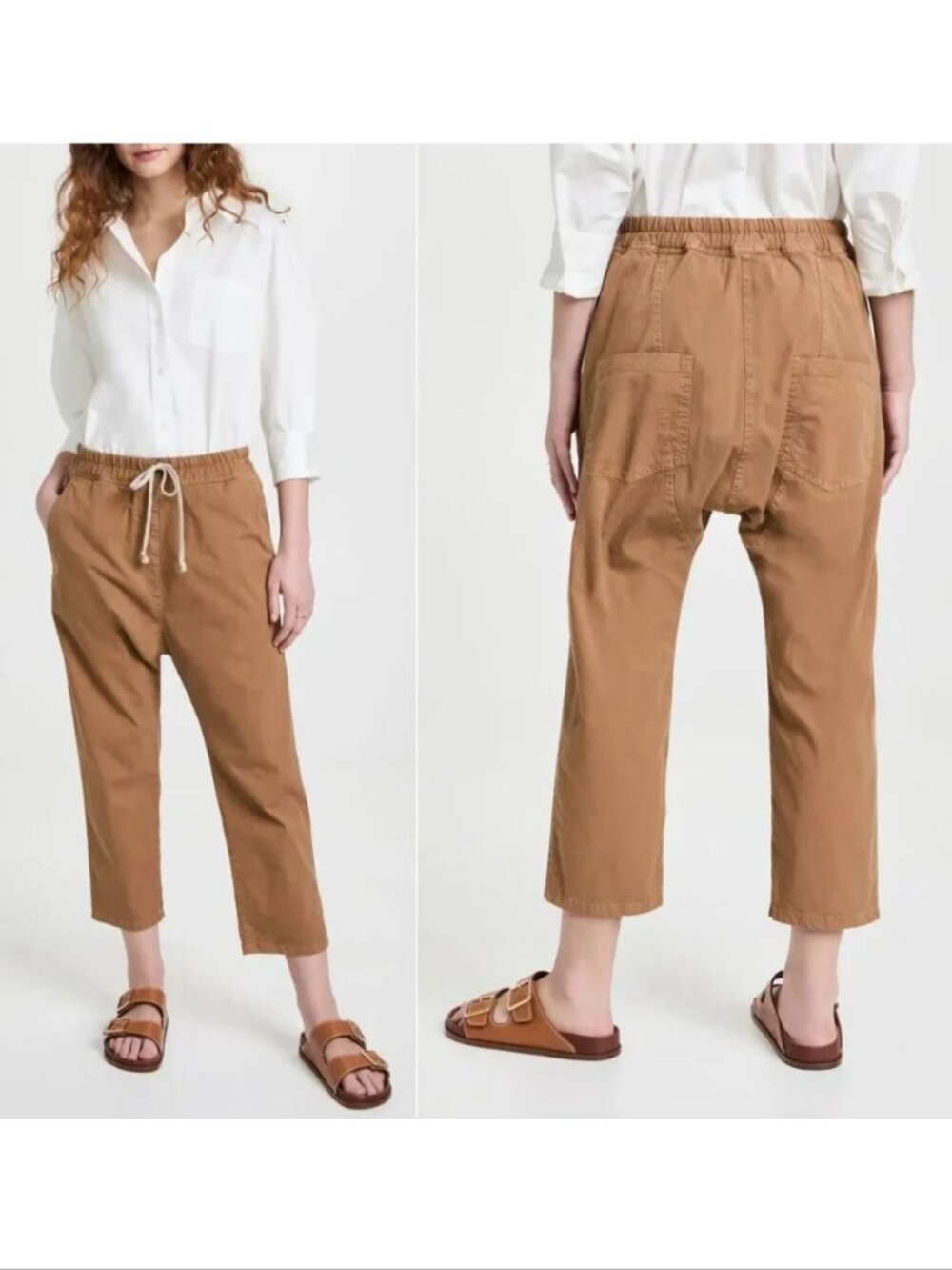 NILI LOTAN Casablanca Crop Drawstring PANTS Size XS Tawny Drop Crotch NEW $395